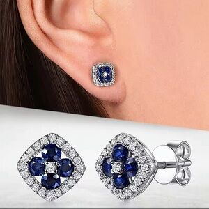 Chic 925 Sterling Silver Zircon Square Designed Studded Earring